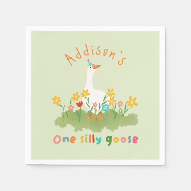 Serviette En Papier Enfants Floral Green One Silly Goose Premier anniv (Devant)