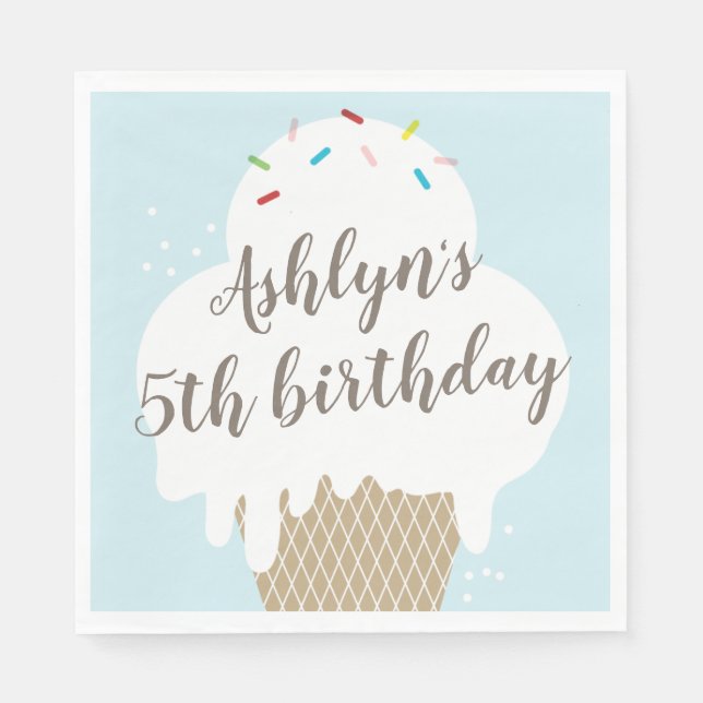 Serviette En Papier Enfants glaces cône bleu fête d'anniversaire (Devant)