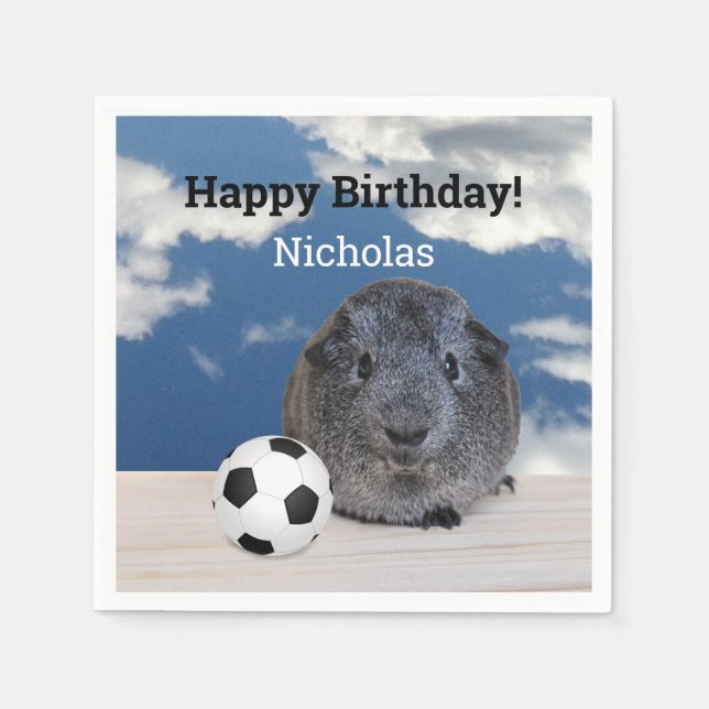 Serviette En Papier Enfants Joyeux Anniversaire Guinée Pig de Football (Devant)