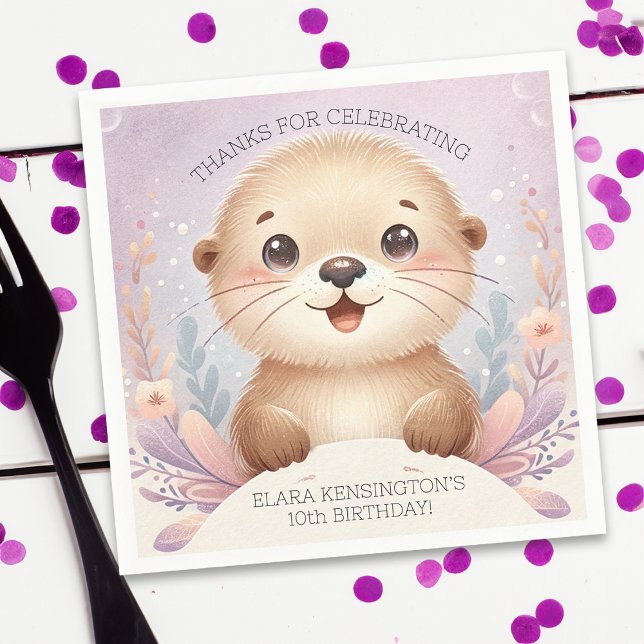 Serviette En Papier Enfants Lilac Sea Otter mignonne fête d'anniversai (Créateur téléchargé)