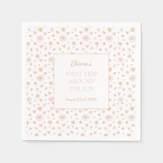 Serviette En Papier Enfants mignons "Premier voyage autour du soleil"  (Devant)