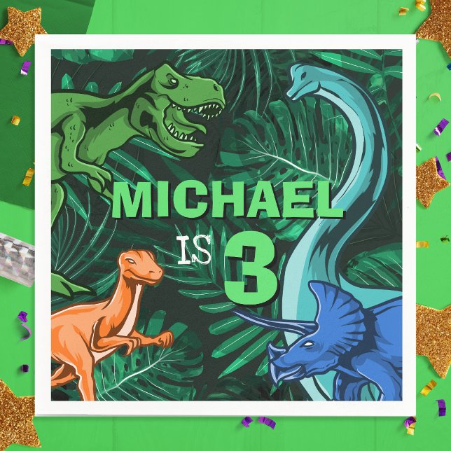 Serviette En Papier Enfants Personnalisables Jurassic Dino Dinosaur An (Customizable Kids Jurassic Dino Dinosaur Birthday Napkins)