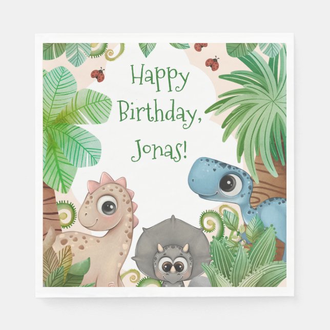 Serviette En Papier Enfants personnalisés Dinosaure Anniversaire (Devant)