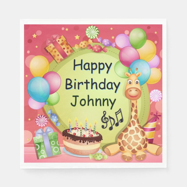 Serviette En Papier Enfants Personnalisés Joyeux Anniversaire (Devant)