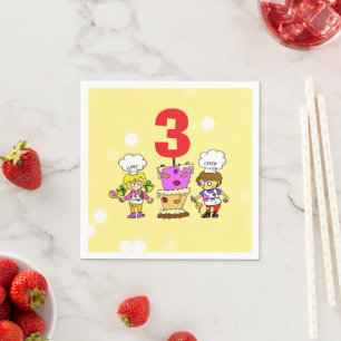 Serviette En Papier Enfants Petit Chef 3e Anniversaire Faire Gâteau Fê