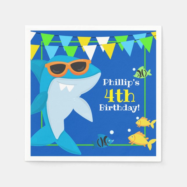 Serviette En Papier Enfants requin bleu Fintastic Anniversaire (Devant)