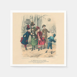 Serviette En Papier Enfants victoriens antiques jouant au ballon Hiver