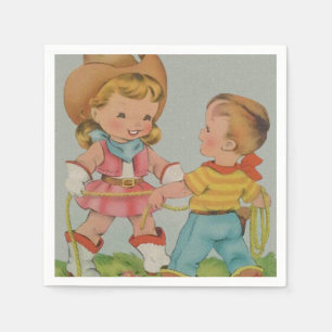 Serviette En Papier Enfants vintages jouant des serviettes de cocktail