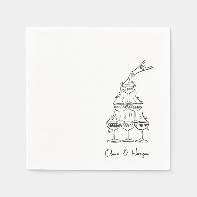 Serviette En Papier Engagement Party Champagne Tower Sketch Napkins (Devant)