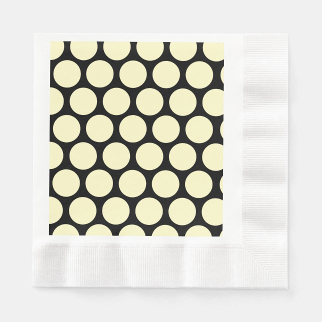Serviette En Papier Énorme citron Pois jaunes sur noir (Devant)