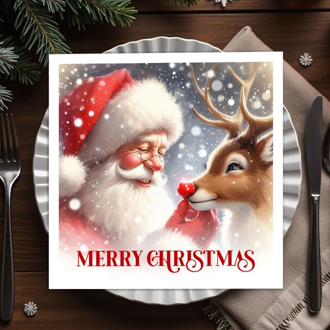 Serviette En Papier Ensemble de dîner de vacances réconfortant avec le (Heartwarming Santa Rudolph Holiday Dinner Set)