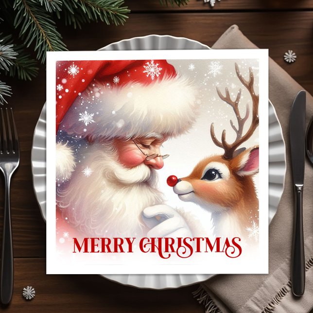Serviette En Papier Ensemble de diner festif classique Santa Rudolph (Classic Santa Rudolph Festive Dinner Set)