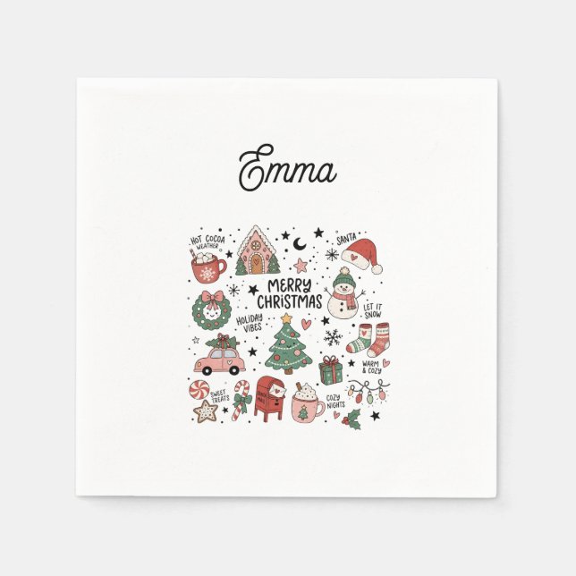 Serviette En Papier Ensemble de Noël Rétro Mignon (Devant)