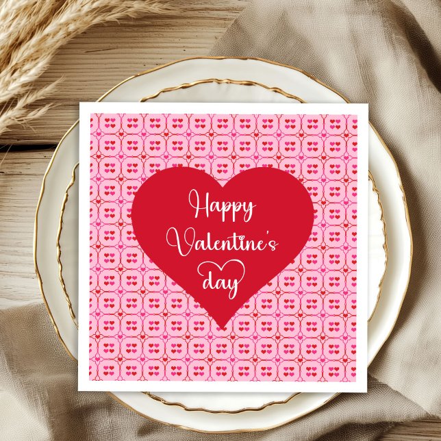 Serviette En Papier Ensemble de serviettes de fête rose et rouge Elega (Elegant Hearts Pink Red Valentine Party Napkin Set)