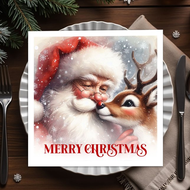 Serviette En Papier Ensemble de serviettes de Noël pour les fêtes de S (Sweet Santa Rudolph Holiday Christmas Napkins Dinner Set)