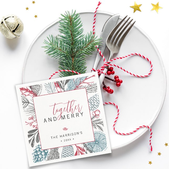 Serviette En Papier Ensemble et Joyeux Livre de verdure de vacances (Together and Merry Holiday Greenery Paper Napkins)