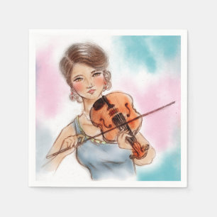 Serviette En Papier Ensemble illustré coloré de serviettes - violon