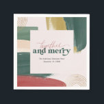 Serviette En Papier Ensemble & Joyeux | Serviettes de Noël modernes<br><div class="desc">Avec de belles touches de pinceau abstraites encadrant votre choix de personnalisation. La palette de couleurs moderne et les accents d'or rendent ce design vintage avec une touche moderne. Les tons terre classiques de tonalité cuivre et vert foncé sont parfaits pour les vacances. Noël est à festoyer, et les prochaines...</div>