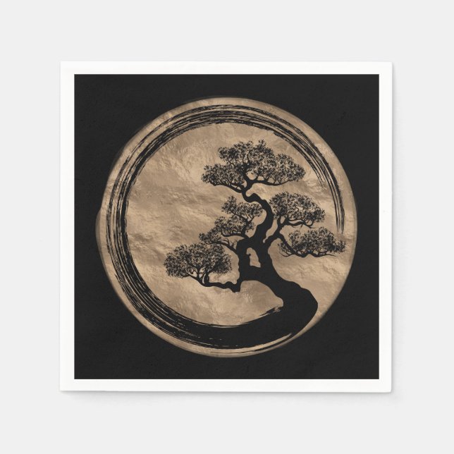 Serviette En Papier Enso Zen Circle et Bonsai Tree Gold (Devant)