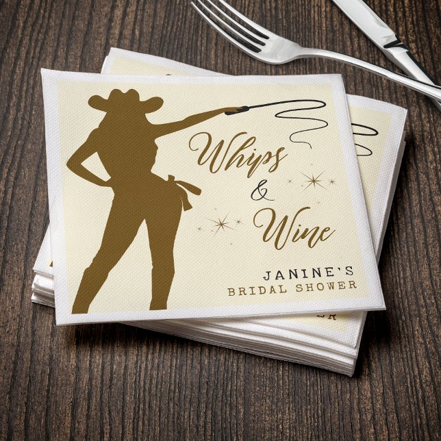 Serviette En Papier Enterrement de vie de jeune fille Cowgirl Whips &  (Whips & Wine Cowgirl Bridal Shower Napkins
)