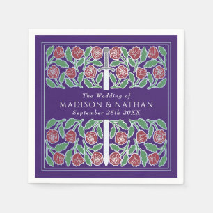 Serviette En Papier Épée florale médiévale argentée royale violette de