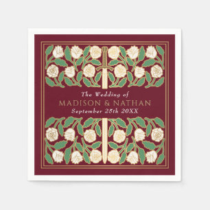 Serviette En Papier Épée florale médiévale royale rouge pour mariage