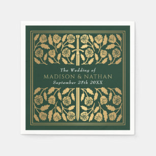 Serviette En Papier Épée Royale Médiévale Dorée Verte Mariage