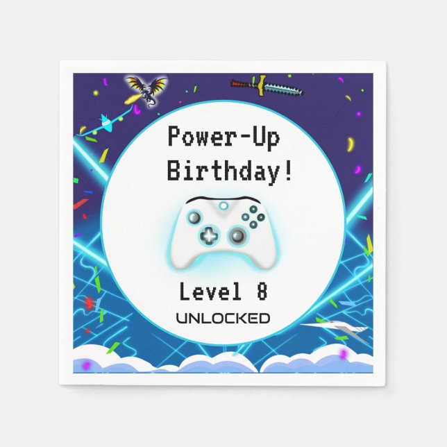 Serviette En Papier Epic Gamer Happy 8th Birthday Invitation Critical  (Devant)