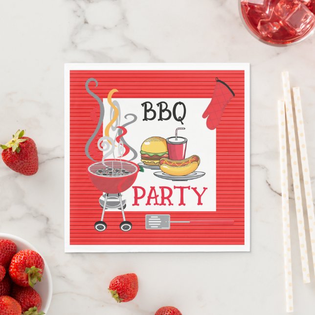 Serviette En Papier Épinglette rouge rayée pour fête BBQ  (En situation)