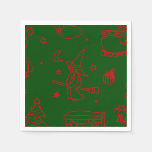 Serviette En Papier épiphanie noël sorcière befana vert