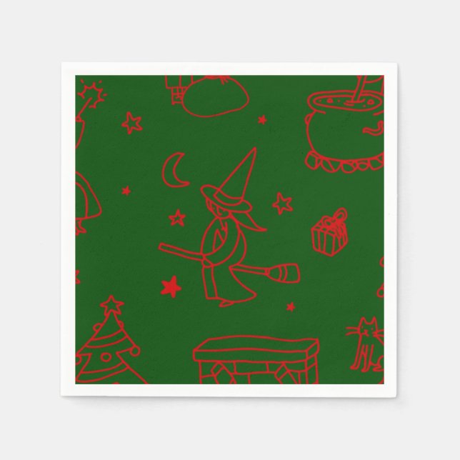 Serviette En Papier épiphanie noël sorcière befana vert (Devant)