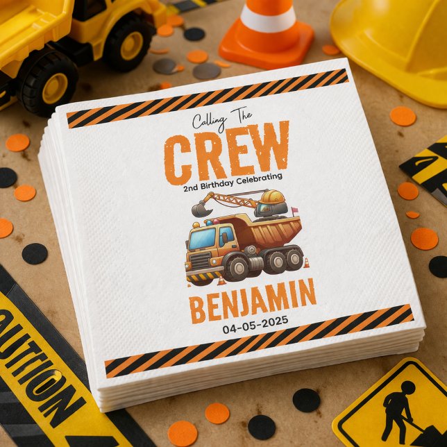 Serviette En Papier Équipe de construction Camion à benne Basculant Ga (Construction Crew Dump Truck Boy 2nd Birthday Napkins
)