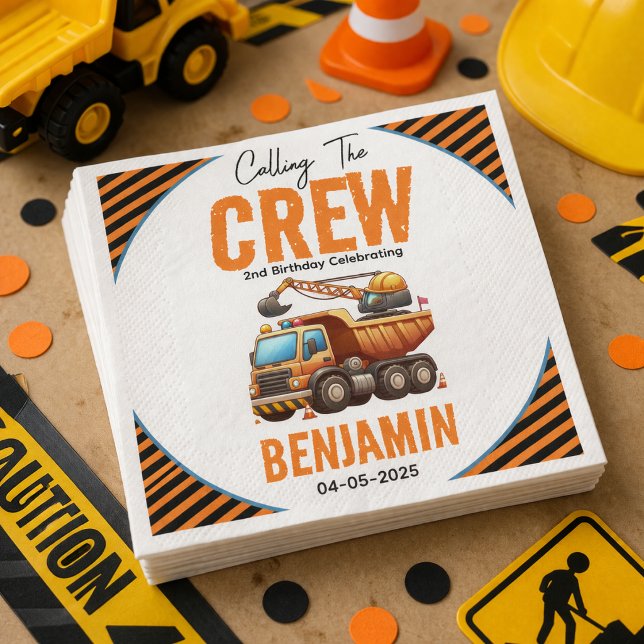 Serviette En Papier Équipe de construction Camion à benne Basculant Ga (Construction Crew Dump Truck Boy 2nd Birthday Napkins
)