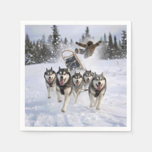 Serviette En Papier Équipe de Huskies tirant un traîneau
