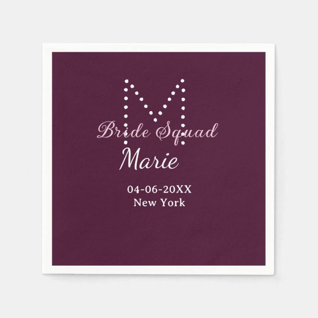 Serviette En Papier Équipe de la mariée ajoutez nom monogramme demoise (Devant)