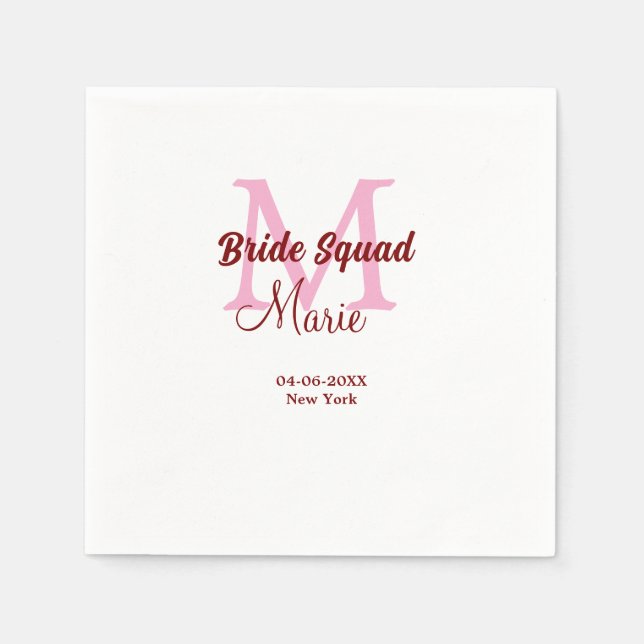 Serviette En Papier Equipe de mariée ajouter nom monogramme demoiselle (Devant)