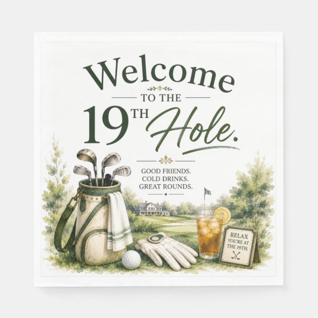 Serviette En Papier Équipement de golf avec texte sur fond vert (Devant)