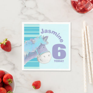 Serviette En Papier équitation whimsical pony bleu fête d'anniversaire