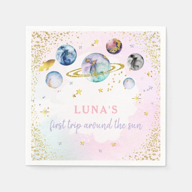 Serviette En Papier Espace Anniversaire Premier Voyage Autour Du Solei (Devant)