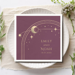 Serviette En Papier Espace astronomique mystique Plum Gold Sun Moon