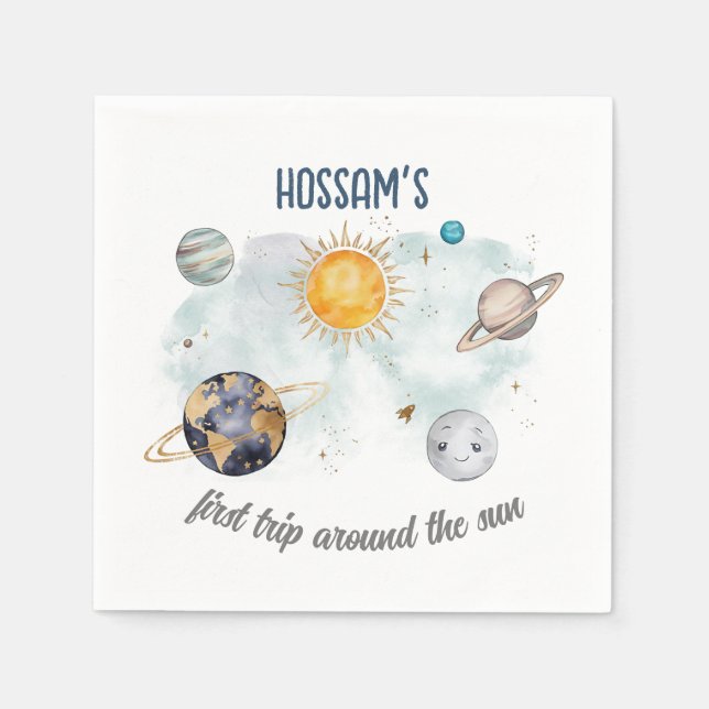 Serviette En Papier Espace Extérieur Anniversaire Galaxie Soleil Lune  (Devant)