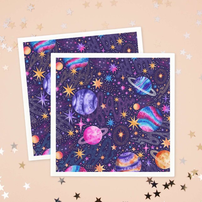 Serviette En Papier Espace extérieur Galaxie avec planètes et étoiles  (Outer space Galaxy with Planets and Shooting Stars Napkins)