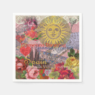 Serviette En Papier Espagne Vintage Soleil Voyage Collage Rétro Europe