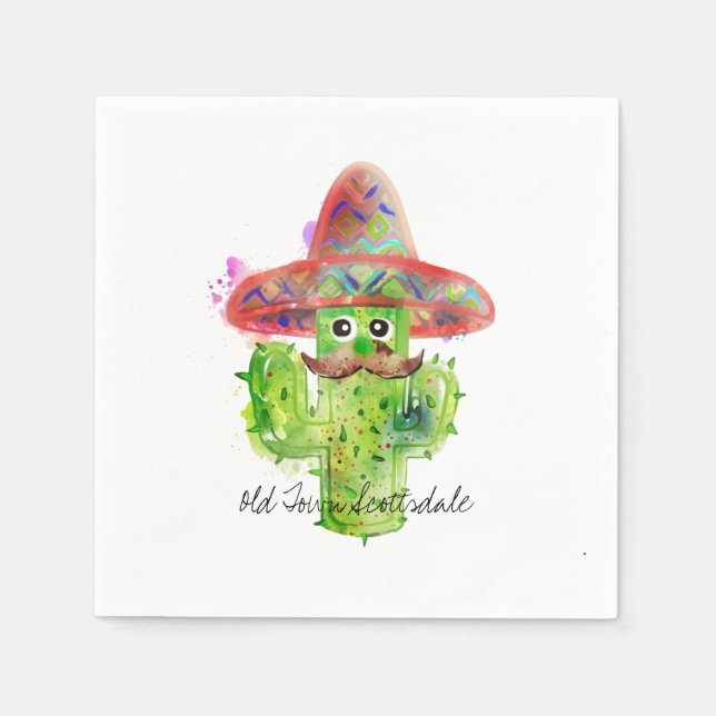 Serviette En Papier Espagnol Cactus Mustache Casquette Fiesta Texte Ar (Devant)