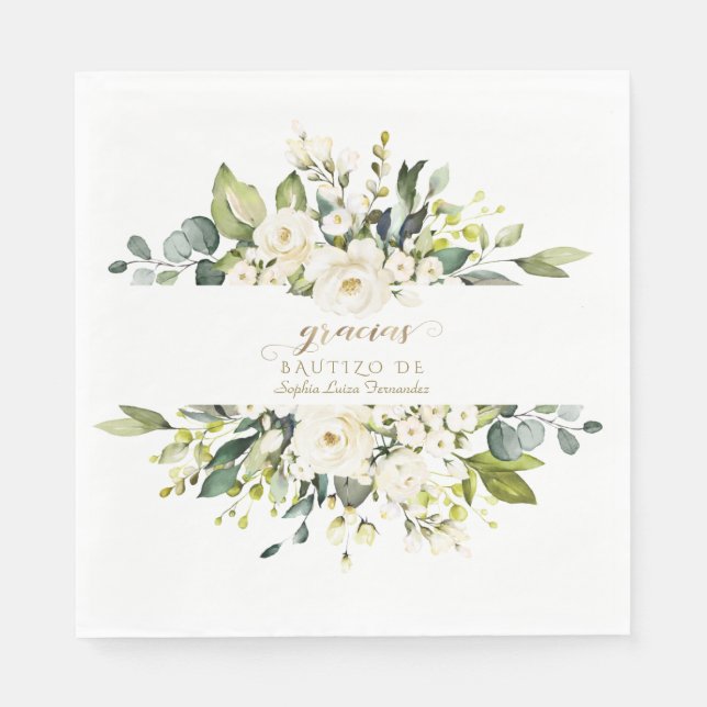 Serviette En Papier Espagnol Delicée Fleurs blanches ivoire Girl Bauti (Devant)