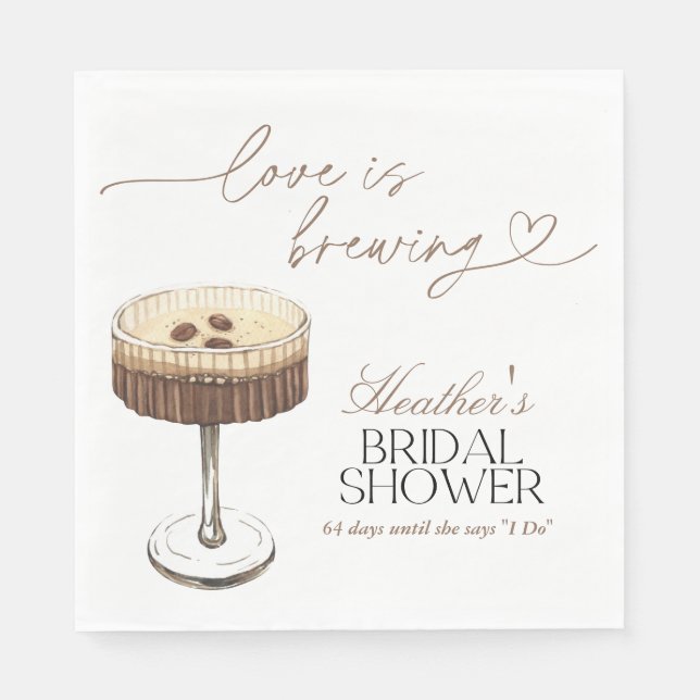 Serviette En Papier Espresso Martini Love Is Brewing Bridal Shower  (Devant)