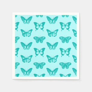 Serviette En Papier Esquisse de papillons, aqua et turquoise