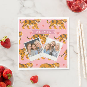 Serviette En Papier esthétique personnalisée rose tigre chic branchée