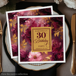 Serviette En Papier Etanchéité Burgundy Blush Gold Aquarelle 30e Anniv