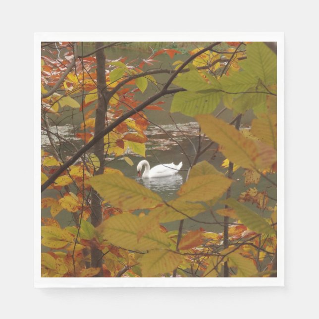 Serviette En Papier Étang d'automne avec cygne (Devant)